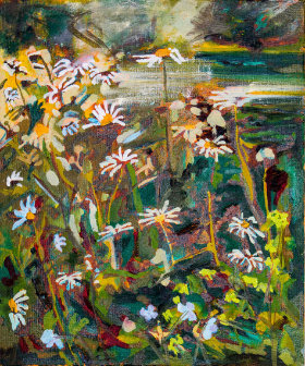 Daisies at the End of the Garden Painting by Helen Thorp